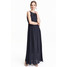 H&M Szyfonowa suknia z koronką 0364547004 Ciemnoniebieski