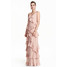 H&M Długa suknia z falbanami 0413364001 Pudroworóżowy