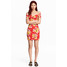 H&M Sukienka z odkrytymi ramionami 0502168006 Czerwony/Kwiaty