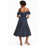 H&M Sukienka z odkrytymi ramionami 0533023005 Ciemnoniebieski/Kropki