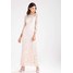 Warehouse LACE V-BACK MIDI Długa sukienka pale pink WA221C0B6