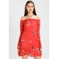 Missguided FLORAL BARDOT LONG SLEEVE MINI DRESS Sukienka z dżerseju red M0Q21C0Q1