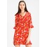 Missguided FLORAL TIE WAIST DETAIL TEA DRESS Sukienka letnia red M0Q21C0PT