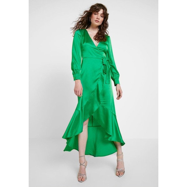 Club L London LONG SLEEVE WRAP DRESS WITH FRILL HILOW HEM Długa sukienka green CLK21C02S
