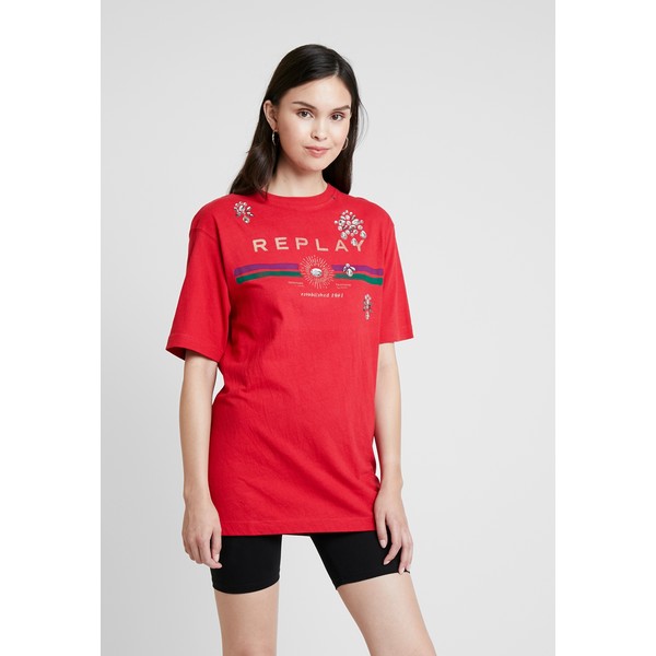 Replay T-shirt z nadrukiem cherry red RE321D06X