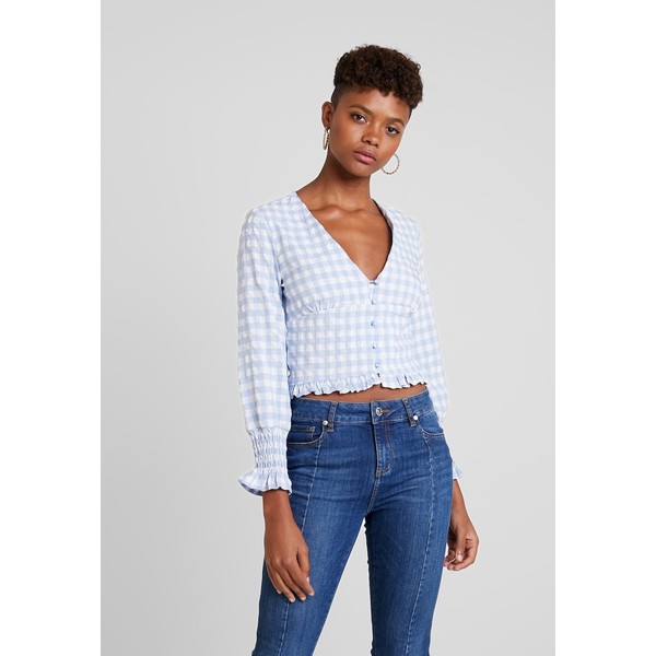 Missguided TEXTURED JUMBO GINGHAM SHIRRED TOP Bluzka baby blue M0Q21E0AT