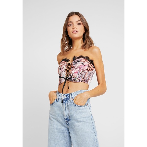 Missguided FLORAL & LEOPARD CUPPED STRAPLESS Bluzka pink M0Q21E0A7