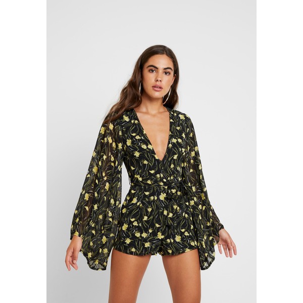 Missguided FLORAL PLUNGE WATERFALL SLEEVED Kombinezon black M0Q21T07R