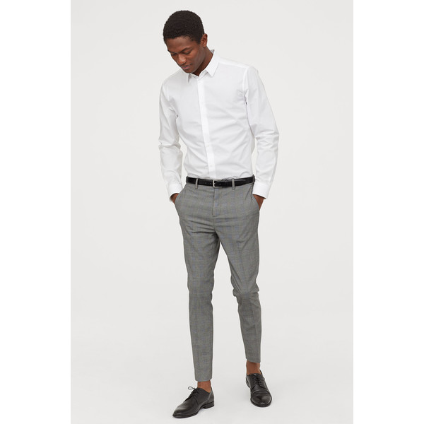 H&M Spodnie garniturowe Skinny Fit 0801166005 Biały/Czarna krata