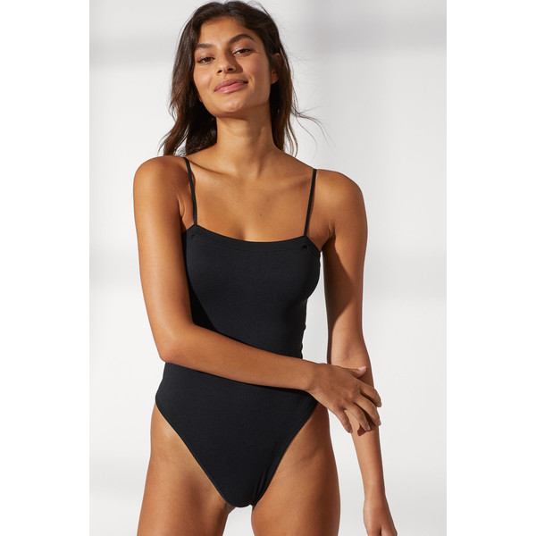 H&M Bezszwowe body thong 0736782001 Czarny