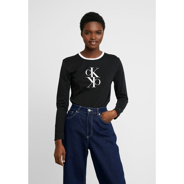 Calvin Klein Jeans MIRRORED MONOGRAM RINGER Bluzka z długim rękawem black C1821D090
