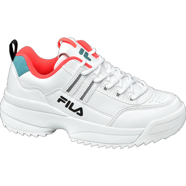 białe sneakersy damskie Fila z różowo-zielonymi elementami 18201044