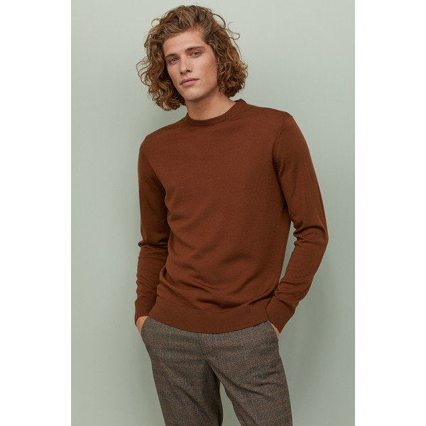 H&M Sweter z wełny merynosowej 0727808003 Brązowy