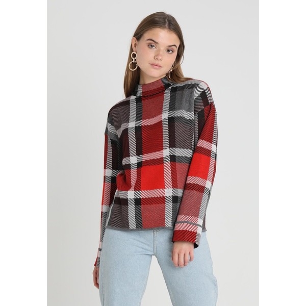 Warehouse CHECK FUNNEL NECK JUMPER Sweter berry/red WA221I04T