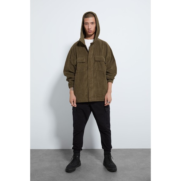 Zara KURTKA SZTRUKSOWA Z KAPTUREM Khaki 5252/391