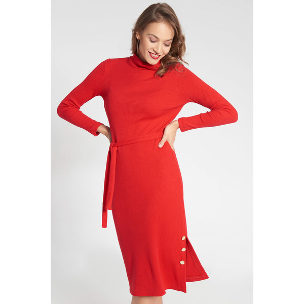 Quiosque Czerwona dzianinowa sukienka za kolana z rozporkiem 4IX037641