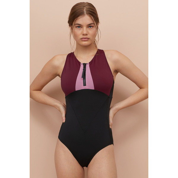 H&M Sportowy kostium kąpielowy 0814157001 Śliwkowofiolet./Bloki kolorów