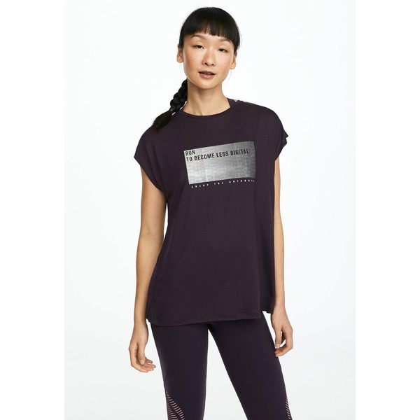 OYSHO_SPORT MIT SCHIMMERNDER AUFSCHRIFT T-shirt z nadrukiem black OY141D06G