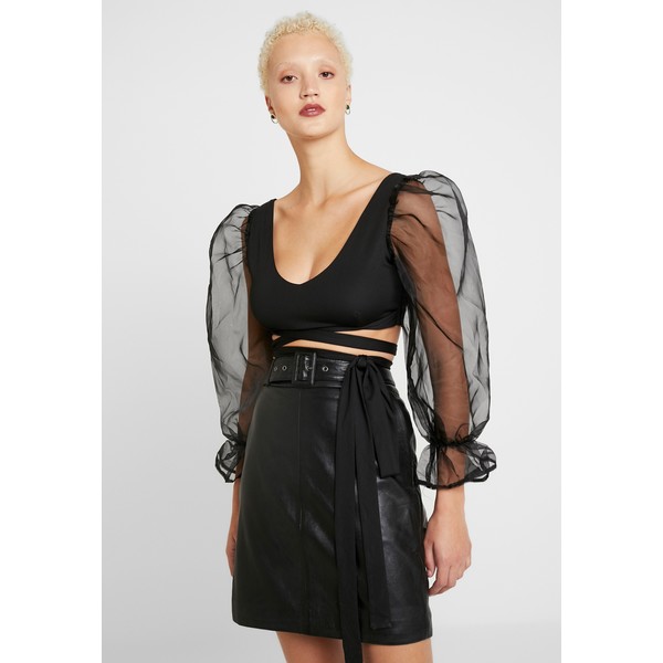 Missguided Tall PUFF SLEEVE BOW FRONT CROP Bluzka black MIG21E01T