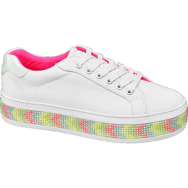 białe sneakersy damskie Graceland na kolorowej podeszwie 1102072