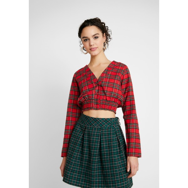 Missguided SHEERED WAIST LONG SLEEVED CHECK Bluzka red M0Q21E0CE