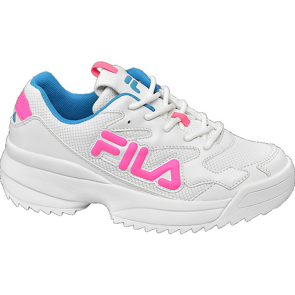 białe sneakersy damskie Fila z różowym i niebieskim logo 18202080