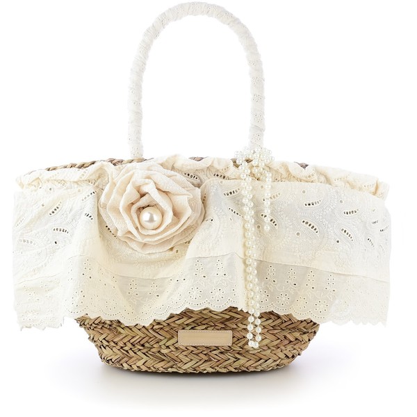 Primamoda Beżowa torba plażowa typu koszyk z ozdobnymi perłami RICCIA 15S-0954BG PERLA