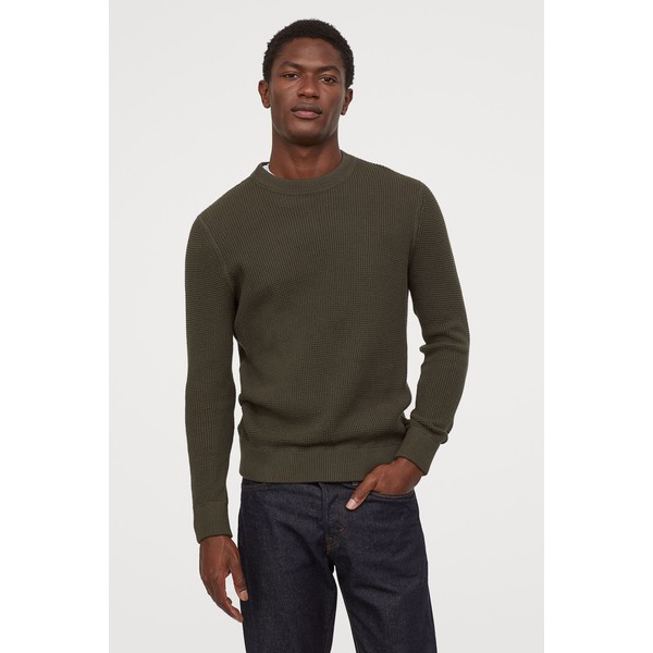 H&M Bawełniany sweter 0765364002 Ciemna zieleń khaki