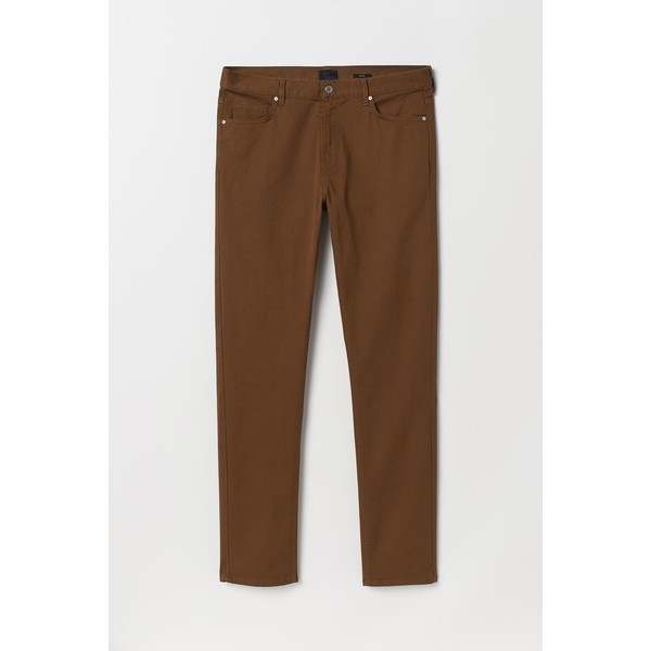 H&M Spodnie z diagonalu Slim Fit 0721390008 Brązowy