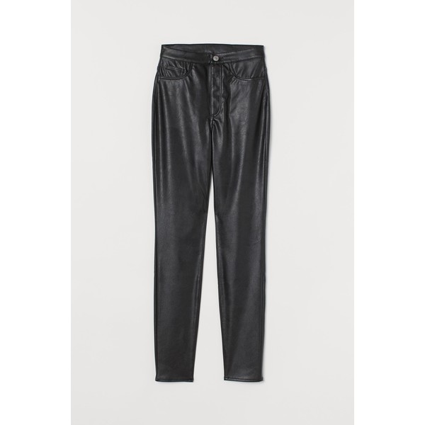H&M Spodnie High Waist 0824185001 Czarny/Imitacja skóry