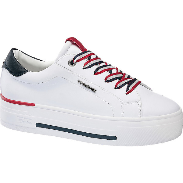 białe sneakersy damskie Tom Tailor z czerwonymi i granatowymi akcentami 11032973