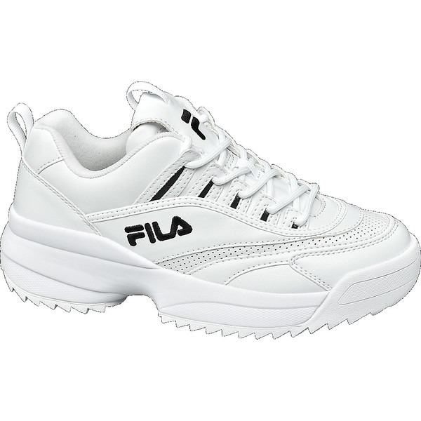 białe sneakersy damskie Fila na masywnej podeszwie i czarnymi elementami 18201040
