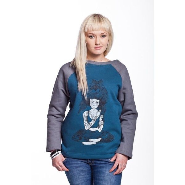 Slogan ubrania ekologiczne, etyczne i wegańskie DEVI by COXIE bluza damska sea