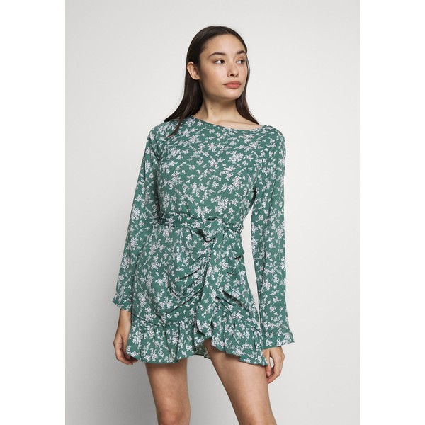 Missguided Petite BUTTON RUCHED SIDE DRESS FLORAL Sukienka letnia green M0V21C0AE