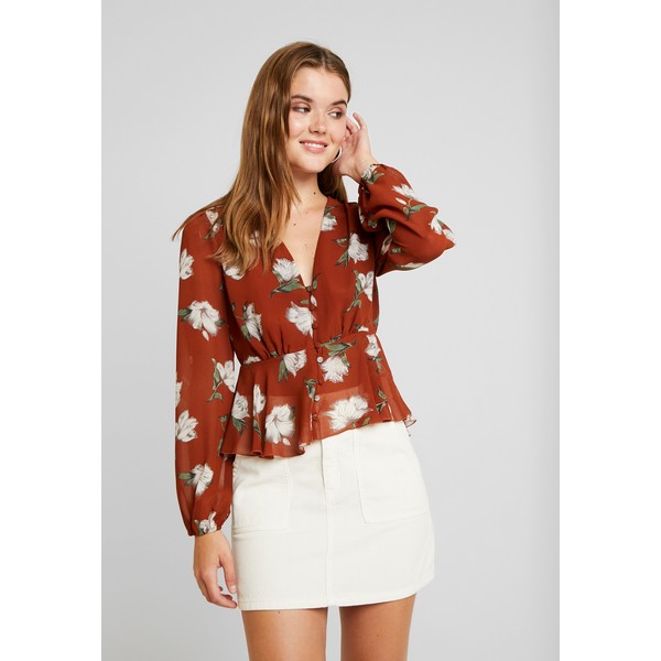 Missguided FLORAL PLUNGE BUTTON FRONT Bluzka brown M0Q21E0AO
