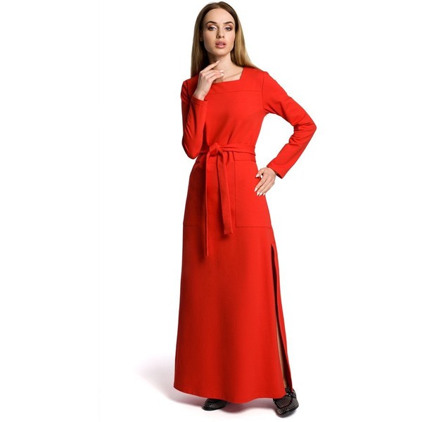 MOE M354 Sukienka maksi z rozcięciem czerwona