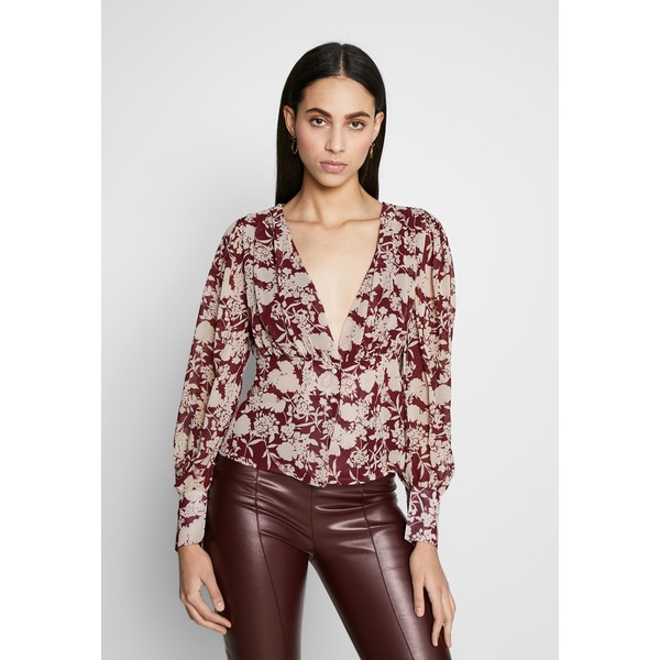 Missguided Tall FLORAL BUTTON FRONT BLOUSE Bluzka burgundy MIG21E01W