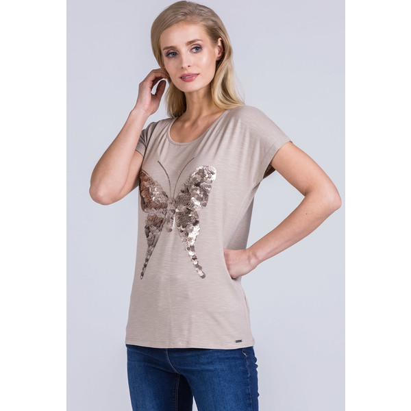 Monnari T-shirt damski z cekinowym motylem 20L-TSH0420-K015