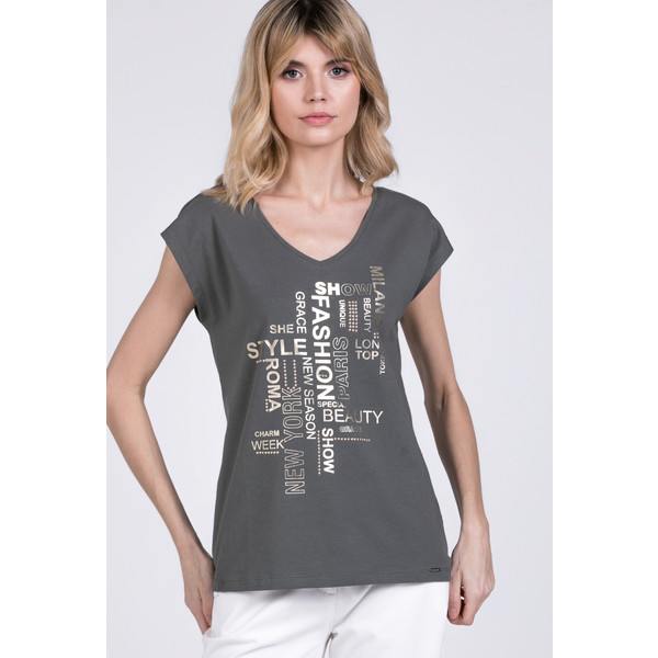 Monnari T-shirt z błyszczącymi napisami 20L-TSH1278-K008