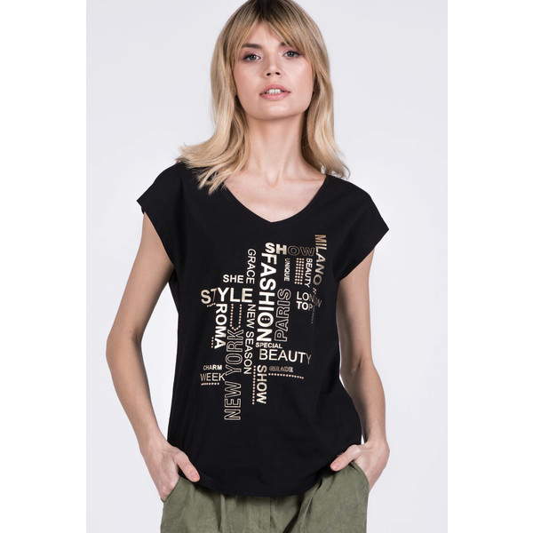 Monnari T-shirt z błyszczącymi napisami 20L-TSH1278-K020