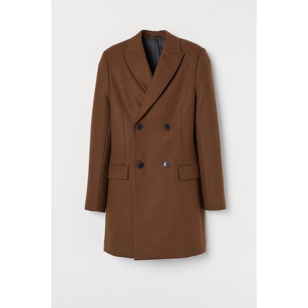H&M Dwurzędowy płaszcz z wełną 0750565002 Brązowy melanż