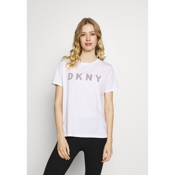 DKNY SHORT SLEEVE TEE STRIPED LOGO T-shirt z nadrukiem white DK141D010