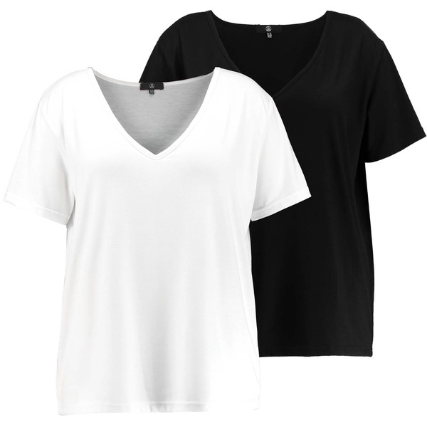 Missguided Plus CURVE V NECK 2 PACK T-shirt z nadrukiem white/black M0U21D020