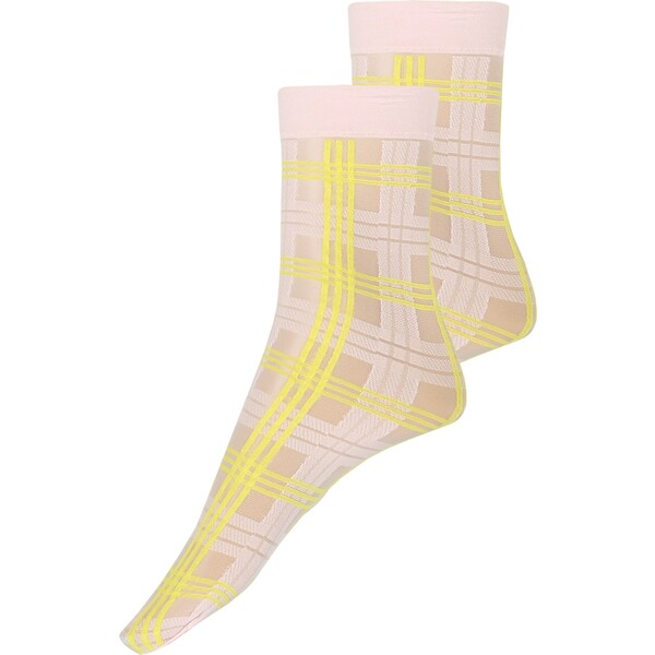 Swedish Stockings Skarpety 'Greta Tartan Socks Light Pink/Neon Yellow' SWS0030001000001