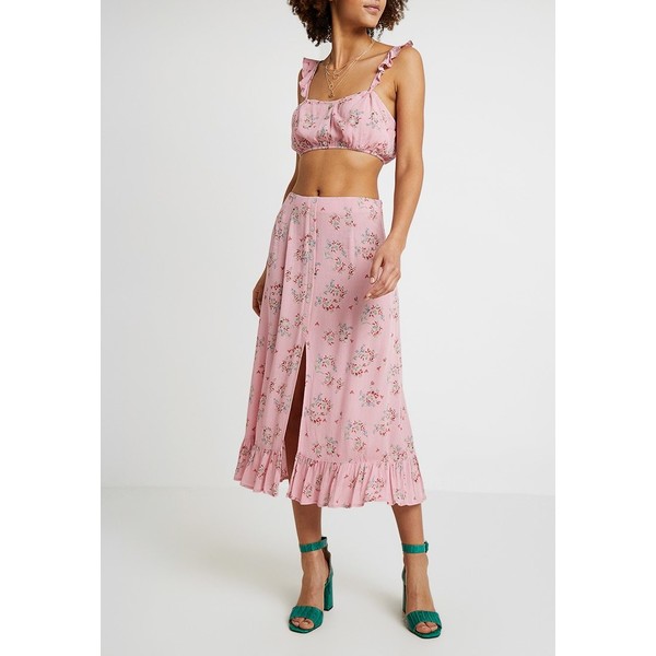 Honey Punch PATTERNED SKIRT WITH BUTTON DETAIL AND FRONT SLIT Długa spódnica mauve HOP21B012