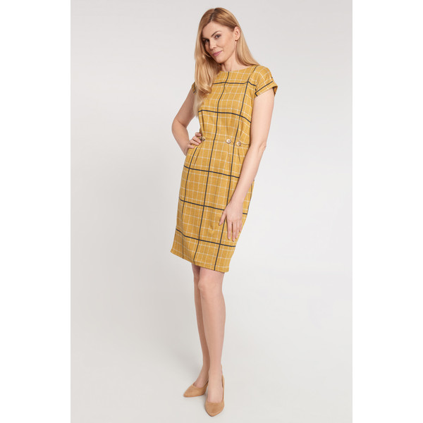 Quiosque Żółta taliowana sukienka w kratę z guzikami 4JN008301