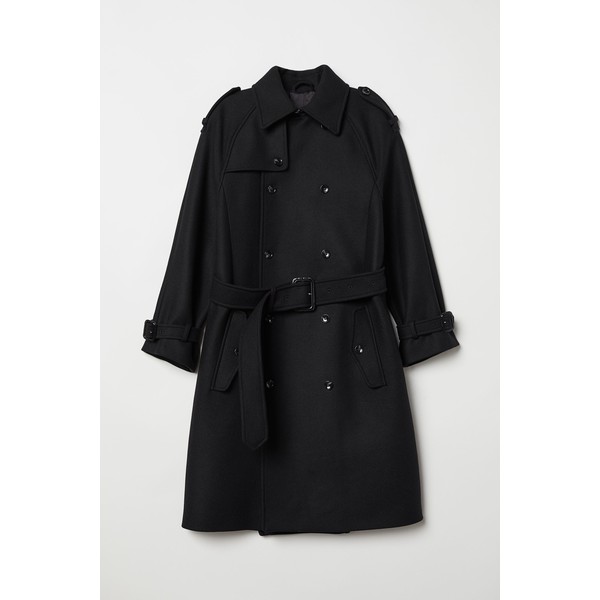 H&M Dwurzędowy płaszcz z wełny 0685707001 Czarny