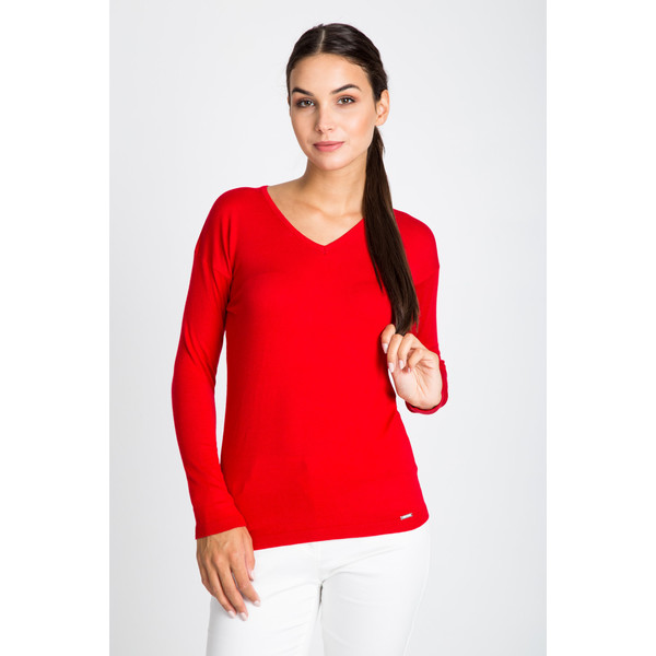 Quiosque Czerwony sweter basic z dekoltem w serek 6EB001601