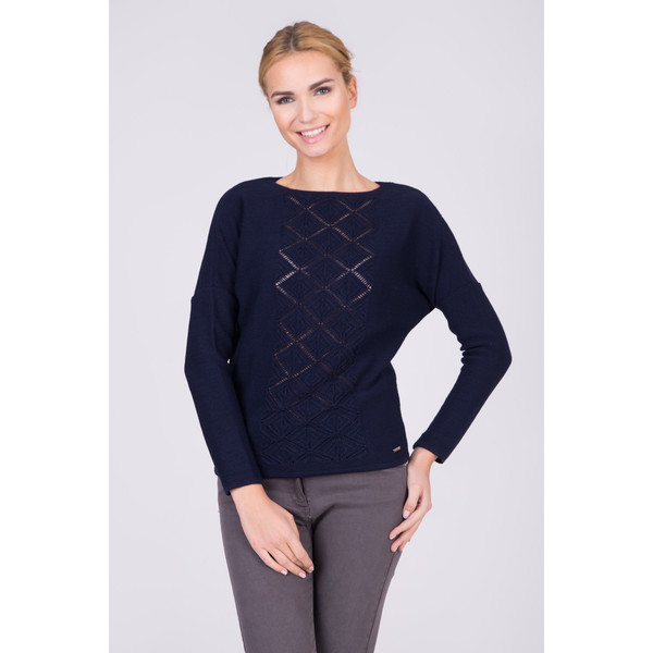 Quiosque Granatowy sweter z ażurowym wzorem na przodzie 6CL682802