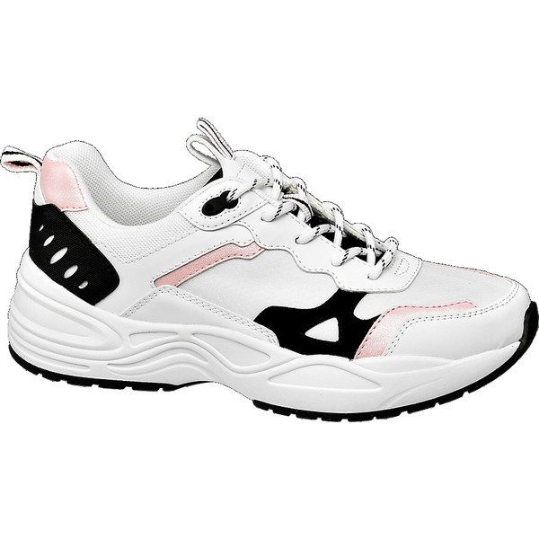 białe sneakersy damskie Graceland z czarnymi i różowymi elementami 11021770